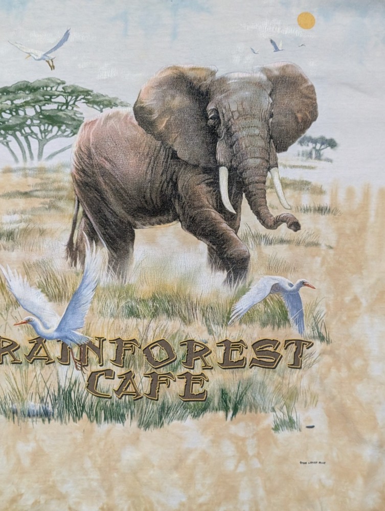 Rainforest Cafe Liquid Blue Men's T-shirt Vintage 1999 Elephant Safari 2XL #6417