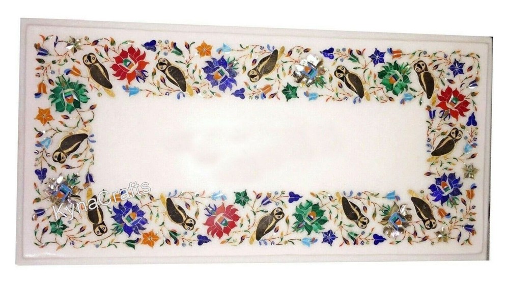 15x30 Inches Marble Coffee Table Top with Border Inlay and Corner Design