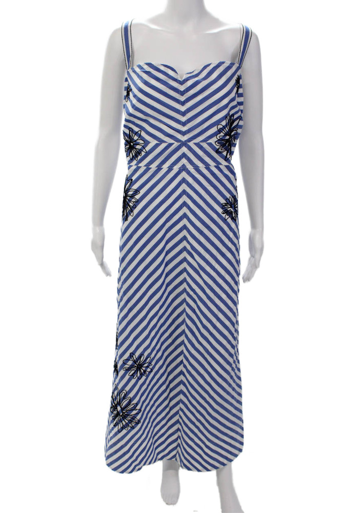 Tanya Taylor Womens Cotton Textured Spaghetti Strap Stripe Long Dress White SizeFree Shipping in US $100+ Orders | $6.95 Orders Below