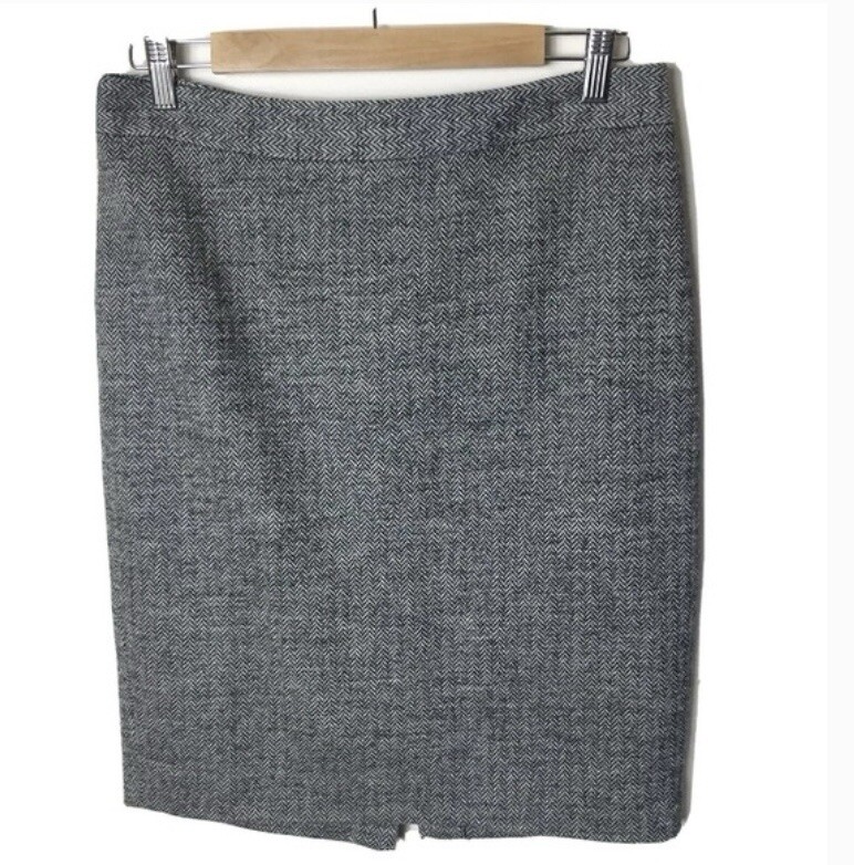 LOFT Grey Herringbone Cotton Wool Pencil Skirt Size 14