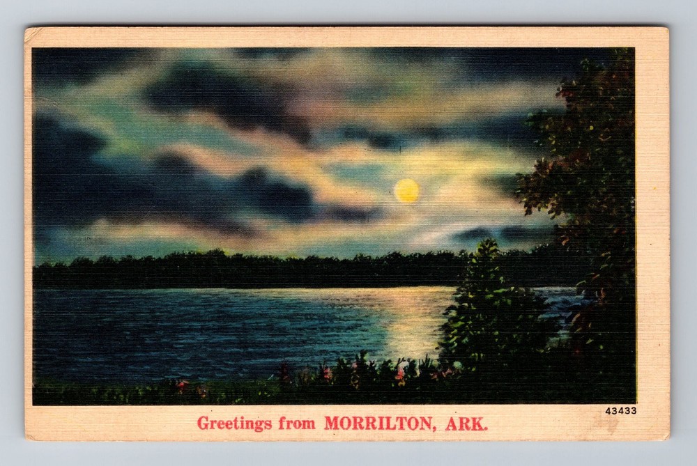 Morrilton AR-Arkansas Scenic Greetings Moonlight Lake Vintage c1940 Postcard