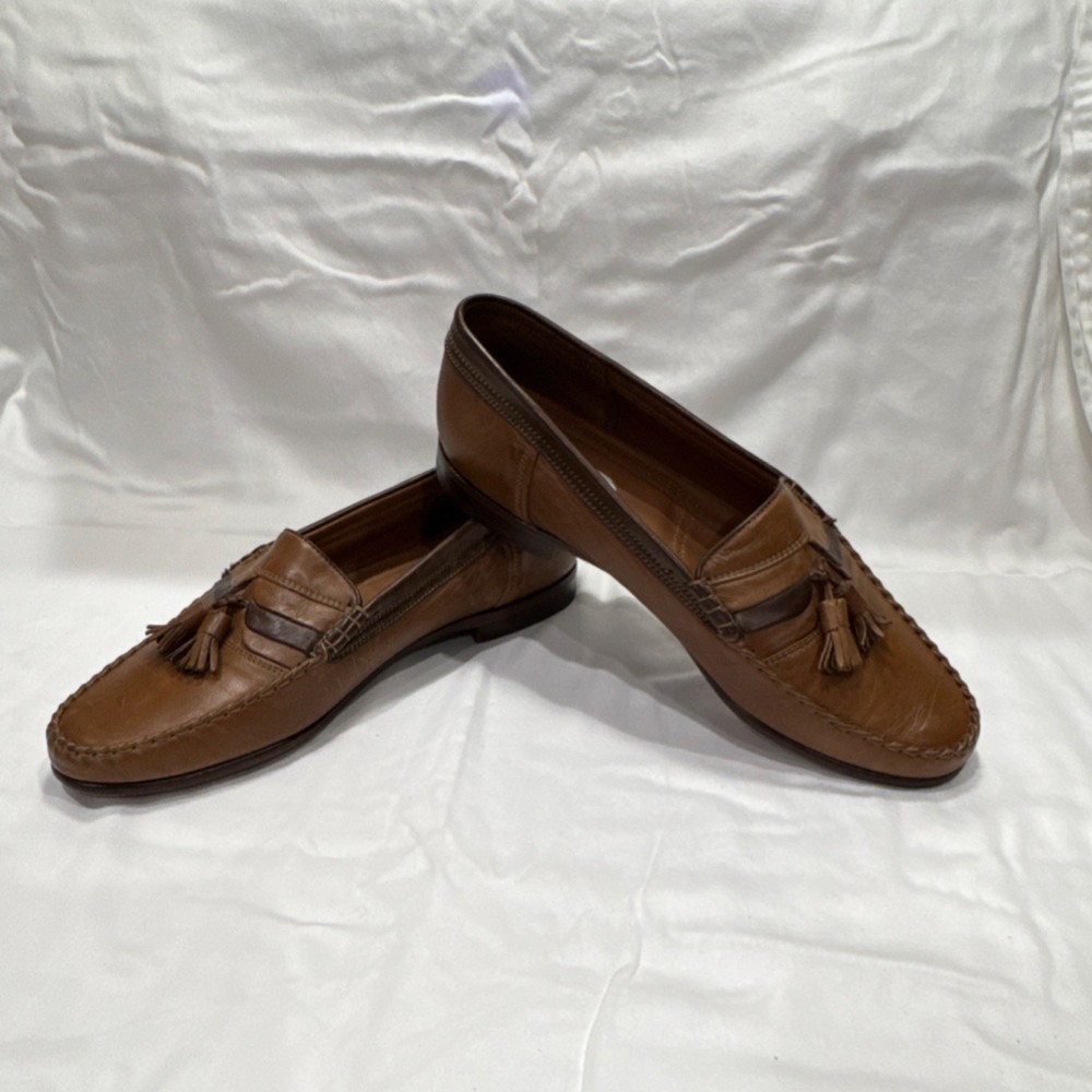 Bally Brown Leather Tasseled Loafers Men's Dress Shoes 12D Slip On