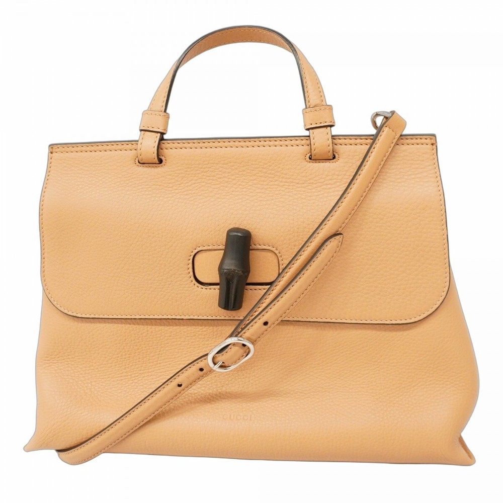 GUCCI Bamboo 392013 Leather Handbag with Silver Hardware 271747