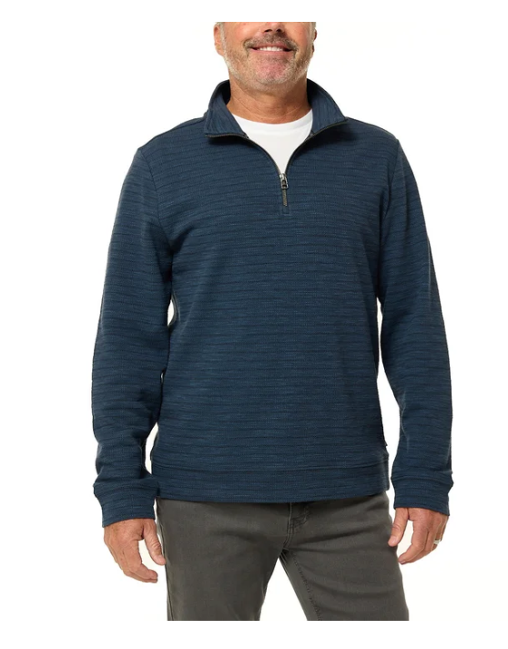 Dockers Men's Quarter Zip Regular Fit Textured Fabric Pullover Blue Size L