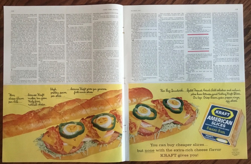 Kraft American cheese slices ad 1961 original vintage 1960s print retro art food