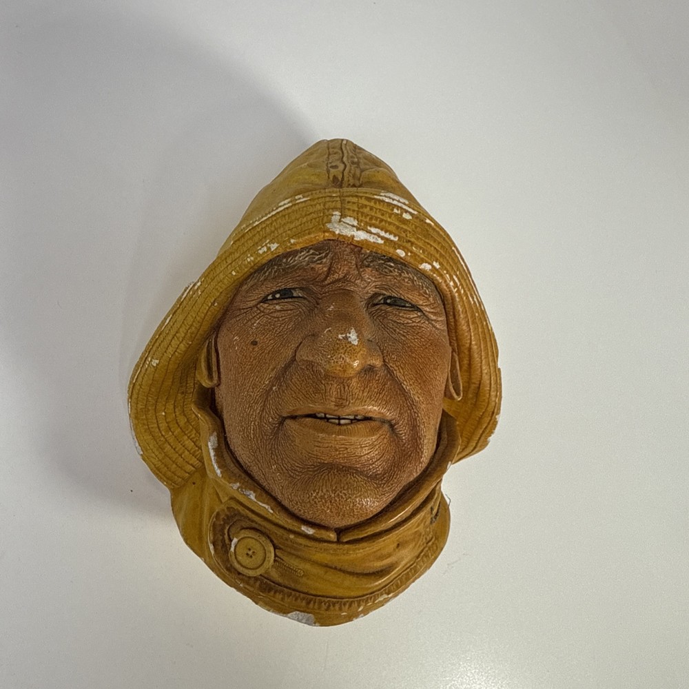Vintage 1965 signed Bossons England Life Boatman Chalkware Head Wall Plaque Bust