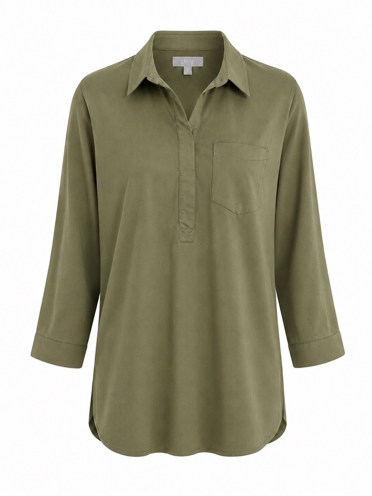 Lyssé Schiffer Long Sleeve Popover Blouse Size XL Utility Chic Safari Neutral
