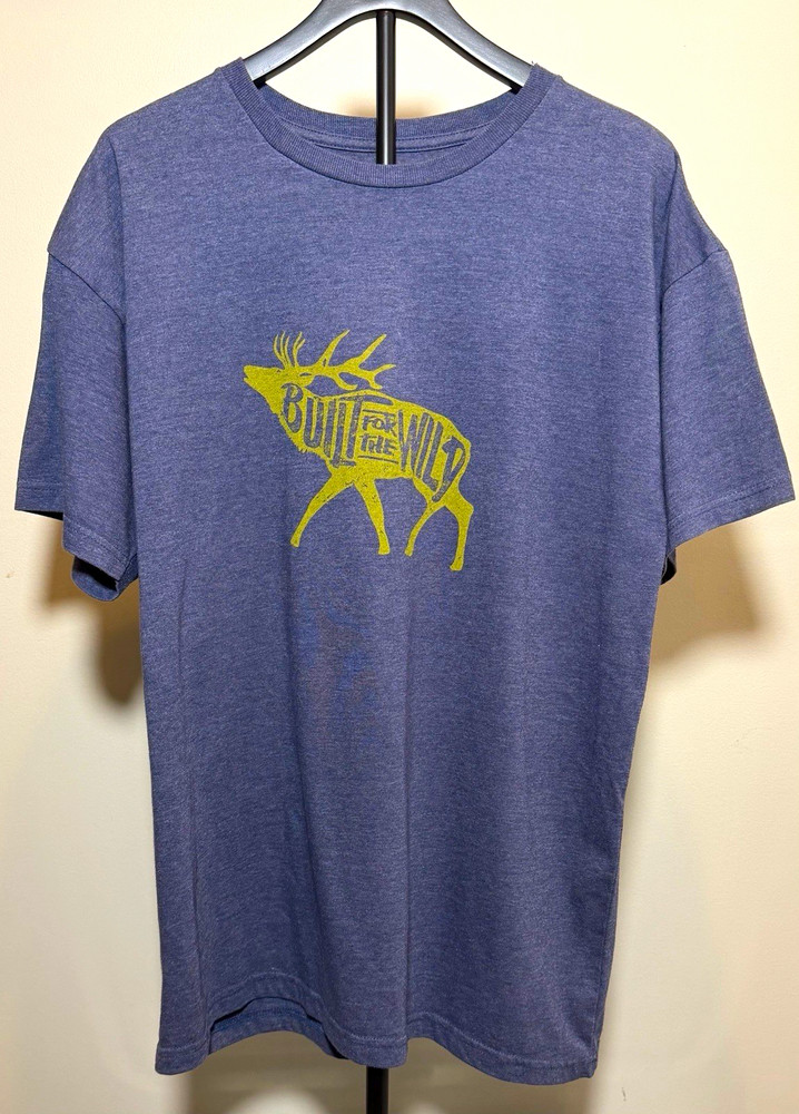 YETI Built for the Wild Elk Graphic Men's Blue Crew Neck T-Shirt XL