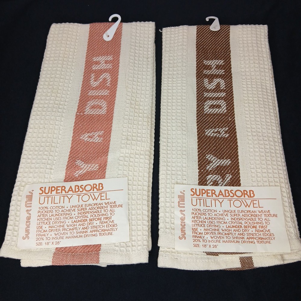 2 New Vintage Kitchen Utility Towels Suncrest Mills Superabsorb Cotton 18