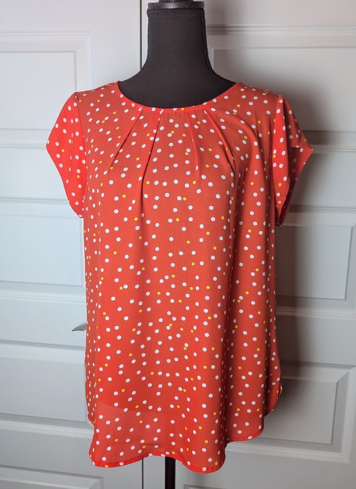 NWT Stitch Fix 41 Hawthorn Blouse Size L Orange Pleat Front Short Sleeves Women