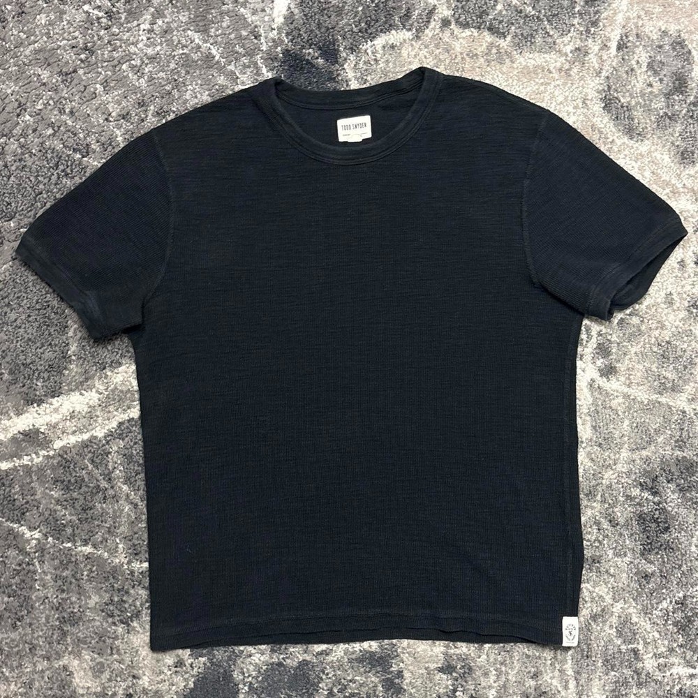 Todd Snyder Shirt Mens Medium Black Waffle Knit Tee Textured Short Sleeve Cotton
