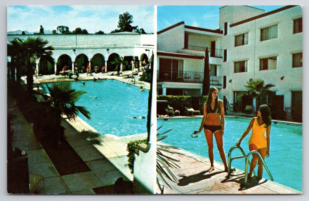 Vintage Aztec Inn Tucson Arizona Postcard Swimming Pool Scene Chrome