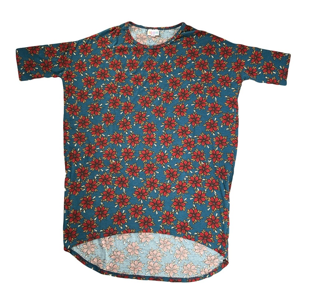 Lularoe Irma Top Blue Fall Floral Printed Blouse Shirt Stretch Hi Low Tunic XXS