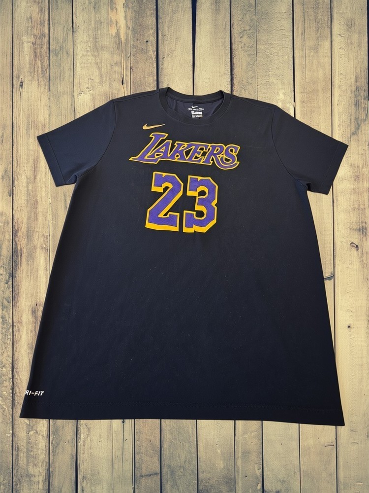 Nike Lakers LeBron James 23 T Shirt Mens XXL Black NBA Dri Fit Basketball Jersey