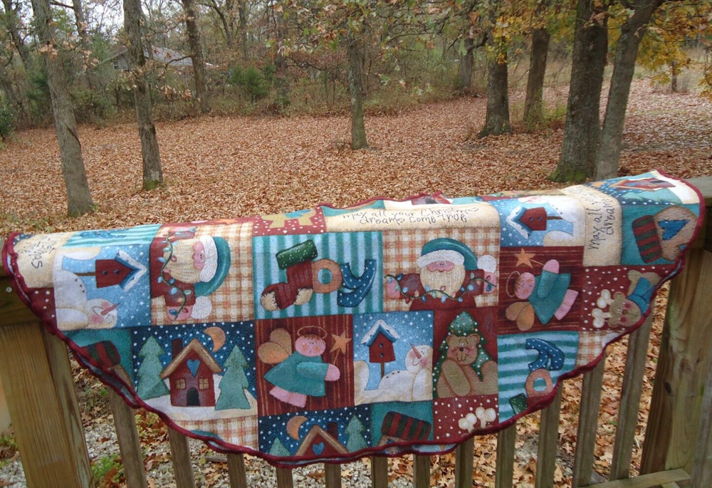 VTG Mohawk Home Christmas Tree Skirt with Santa Angel Reindeer Snowman Joy Holiday Design