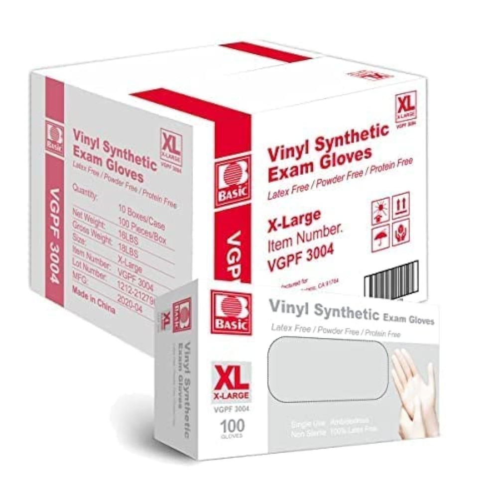 Disposable Powder-Free Vinyl Gloves 4 Mil 100 per Box 1000 per Case Latex-Free