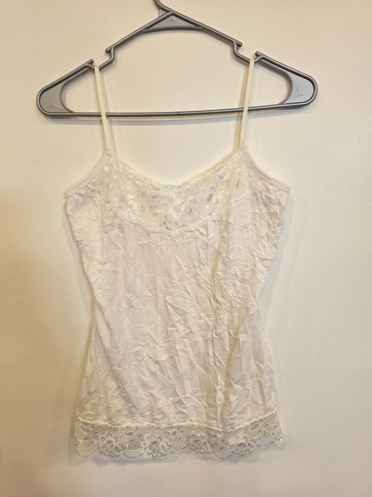 Maurices Womens Sz S Y2K Tank Top Cami Crinkle Gauzy Lace Dainty Fairy Grunge