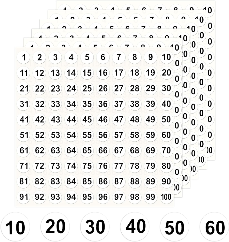 Number Stickers, Number Stickers 1-100, 2500 PCS Vinyl Consecutive Number Sticke