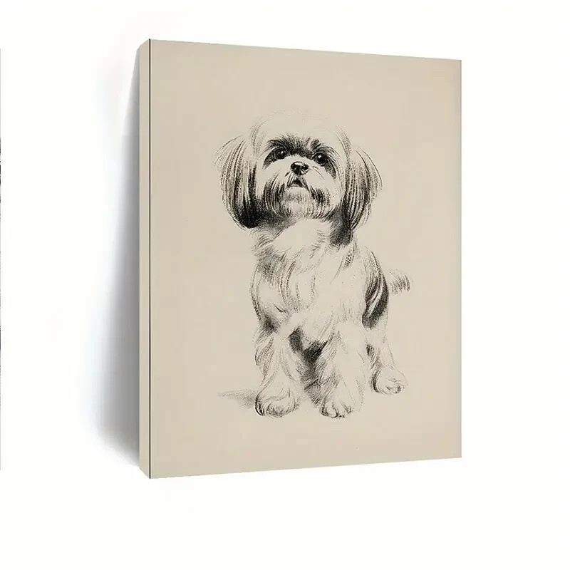 Vintage Shih Tzu Sketch Wall Art  Canvas Unframed/Framed