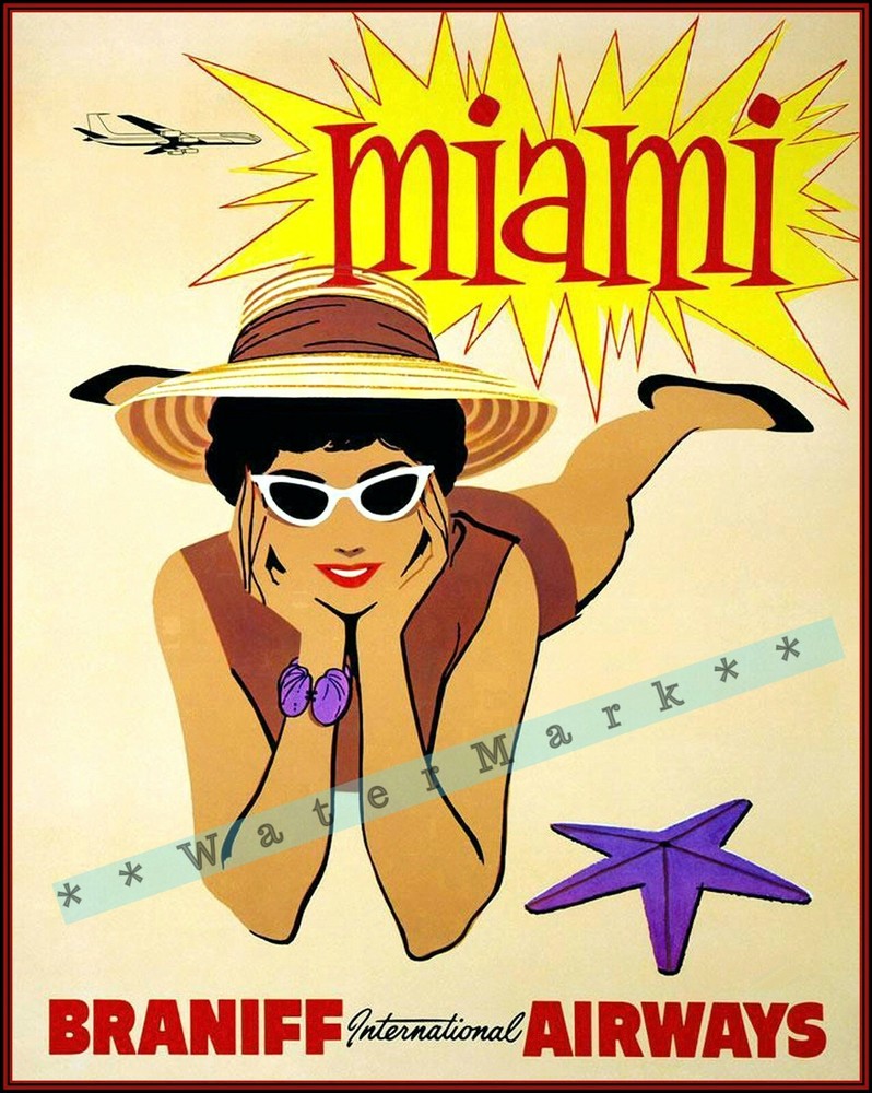 Miami Florida 1950 Travel Art Vintage Poster Print Retro Style Art Decoration