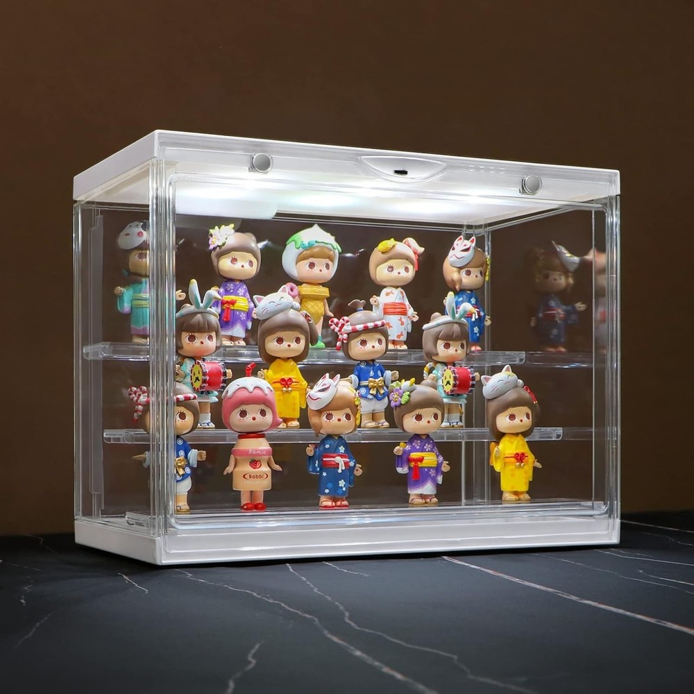 Clear Acrylic Display Case for Miniature Figures and Funko Pop - Led-Lit, Dustpr