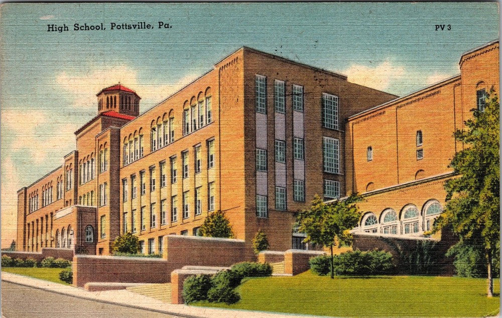 Pottsville PA-Pennsylvania, High School, Outside, Vintage Postcard