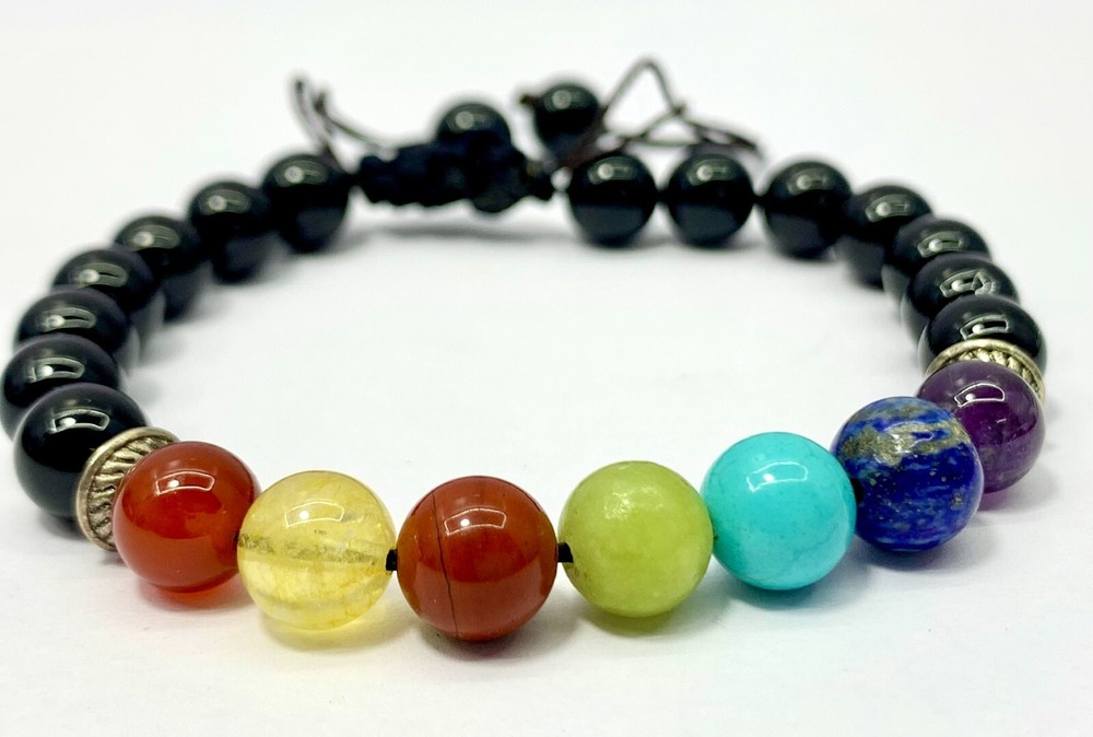 7 Chakra Healing Bracelet with Black Onyx - 8mm Natural Stone Beads