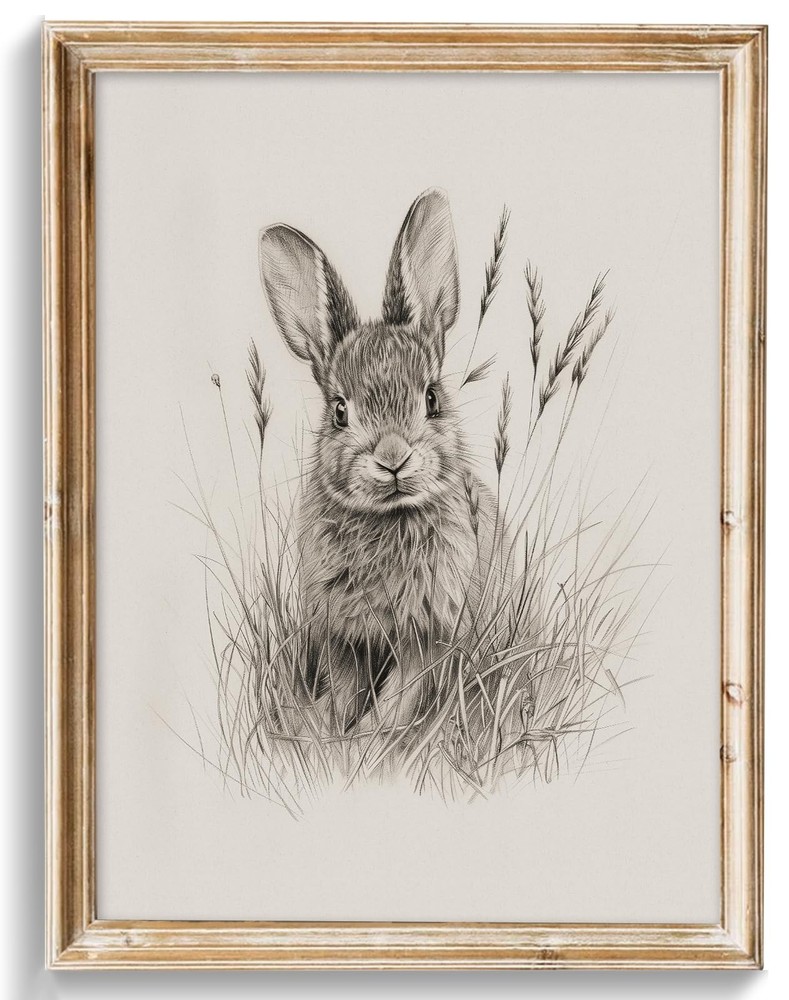 Neutral Wall Art Prints Easter Bunny Wall ArtDecor, Vintage Rabbit Canvas Oil...
