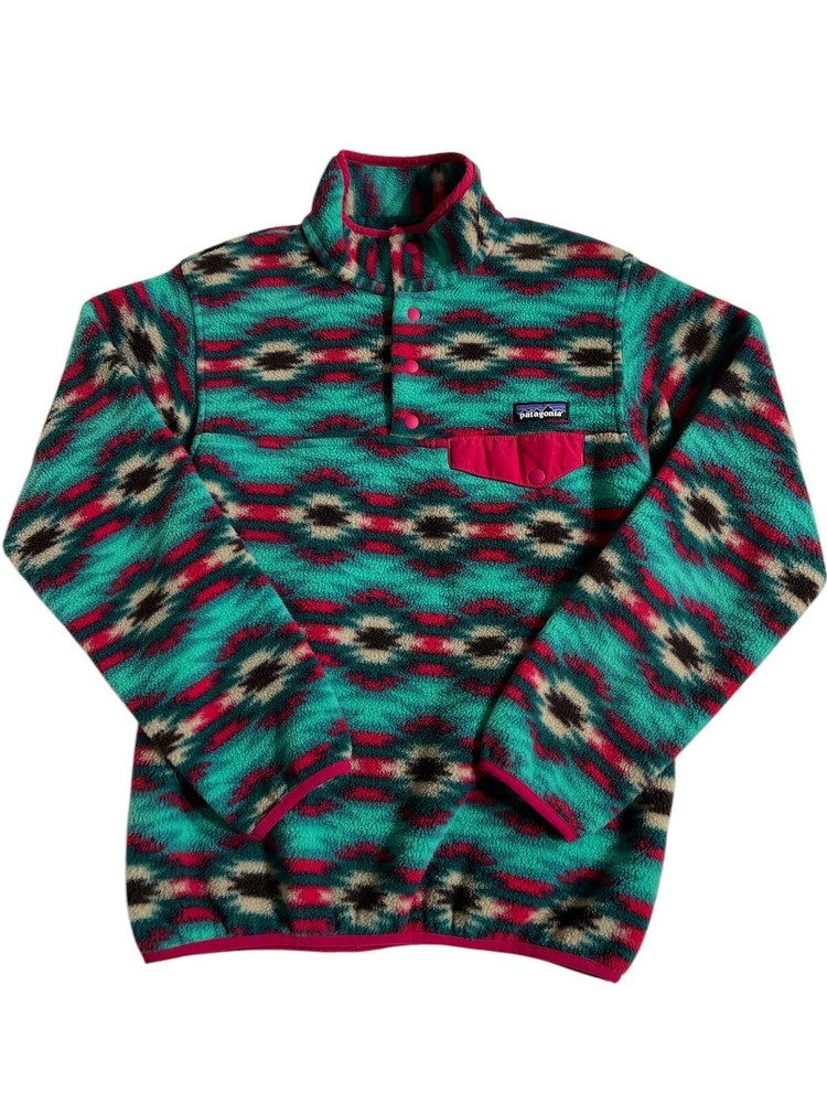Vtg Patagonia Synchilla Snap T Aztec Print Pullover Fleece Women's Size X Small