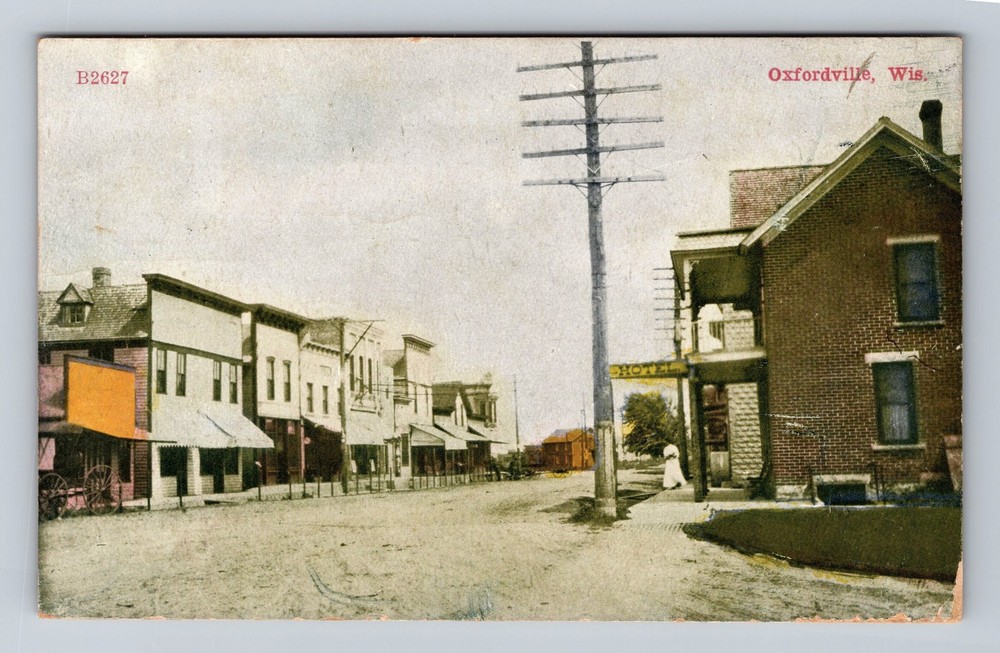 Oxfordville WI-Wisconsin, City Main Street, Shops, Hotel Vintage c1910 Postcard