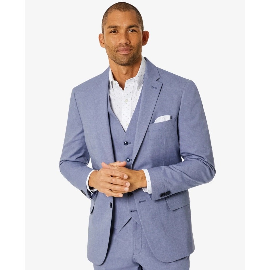 Tommy Hilfiger Men's Blue Cotton Chambray TH Flex Modern Suit Jacket Size 38L