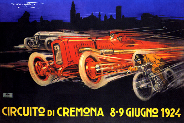 1924 ITALY CREMONA CAR MOTORCYCLE RACE GRAND PRIX ITALIA VINTAGE POSTER REPRO