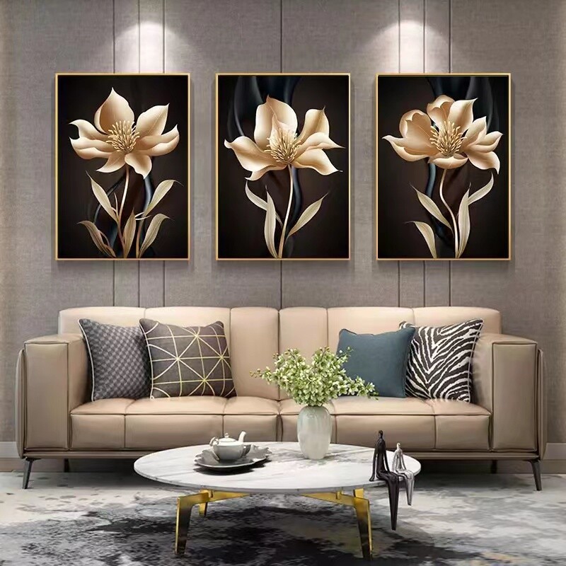 Abstract Gold Black Floral Canvas Art Nordic Wall Poster Print-image