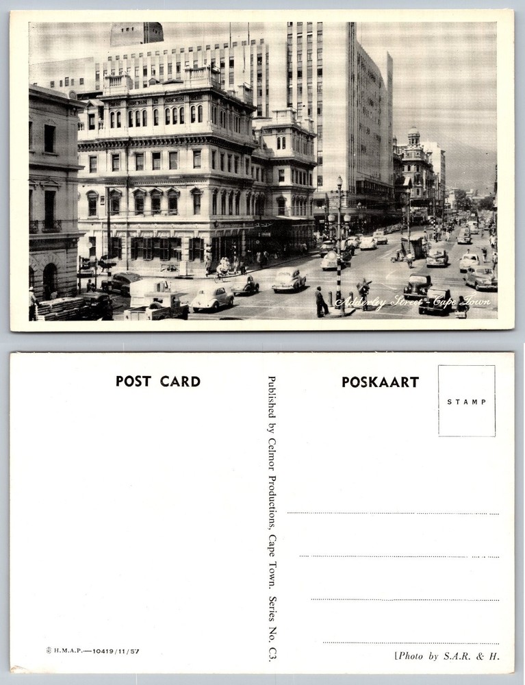 Vintage 1957 Adderley Street Cape Town South Africa RPPC Postcard Cars