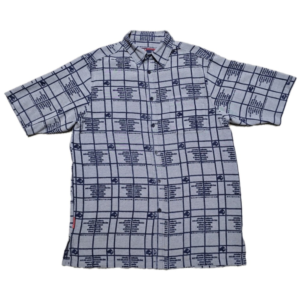Vintage South Pole Button Up Shirt Men's L Blue Graffiti All Over Print Y2K