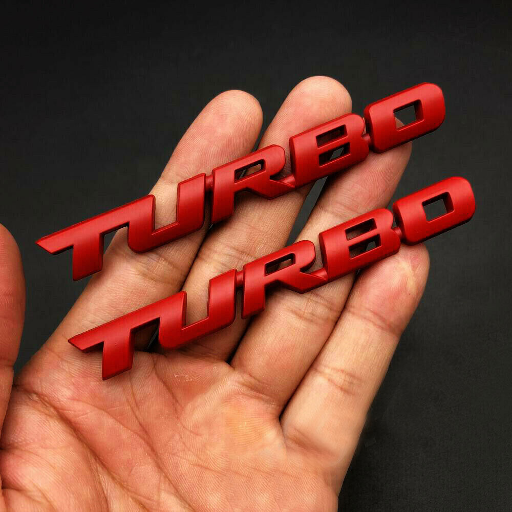 2Pcs/Set 3D Metal TURBO Logo Emblem Badge Decal Sticker Auto Car Accessories Red