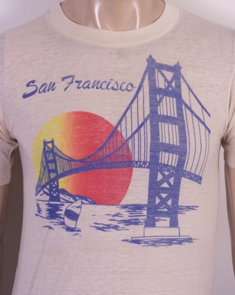 vintage 70s 80s single stitch Paper Thin Sunset Golden Gate Bridge T-Shirt SF M