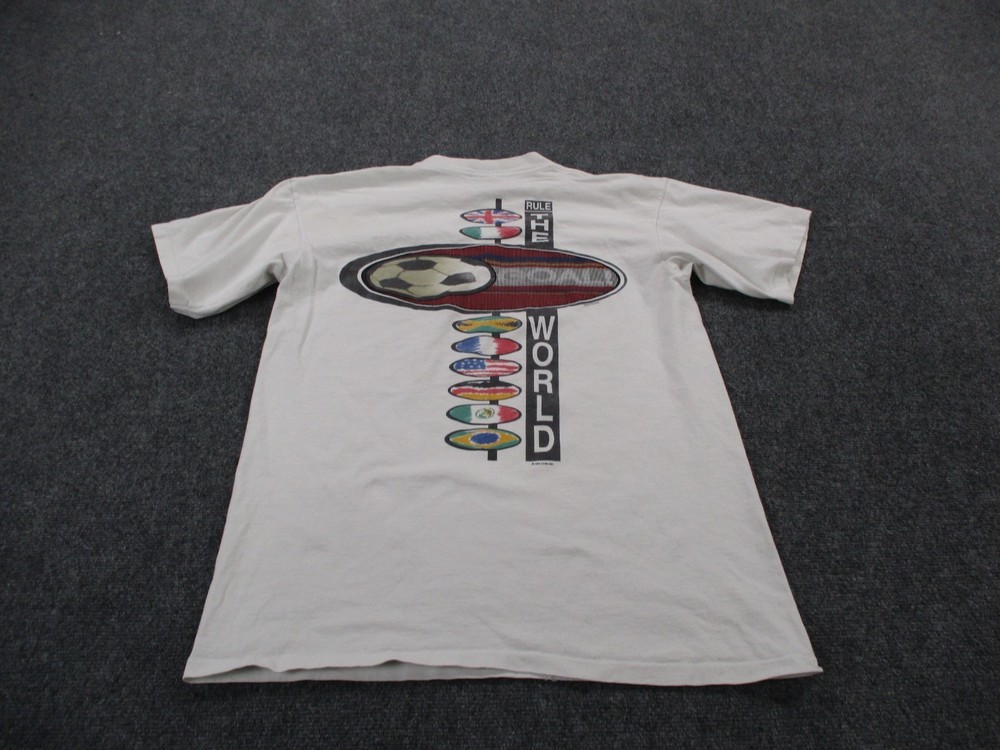 Vintage Cyrk World Cup T Shirt Mens L White Rule The World Soccer USA Made 90s
