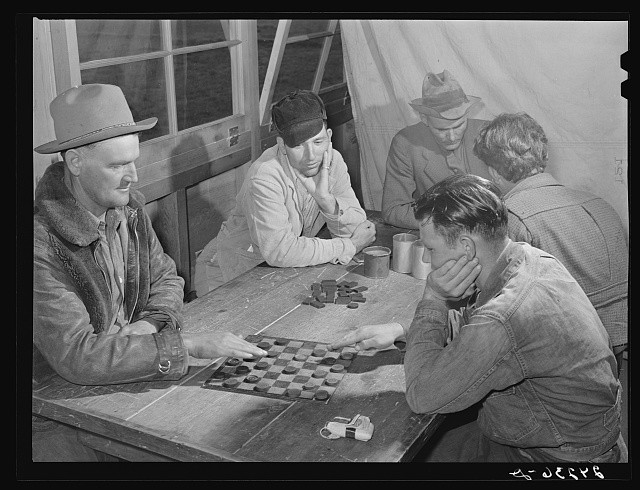 Visalia California Tulare Migrant Camp Men Recreation Hall 1940 Checkers