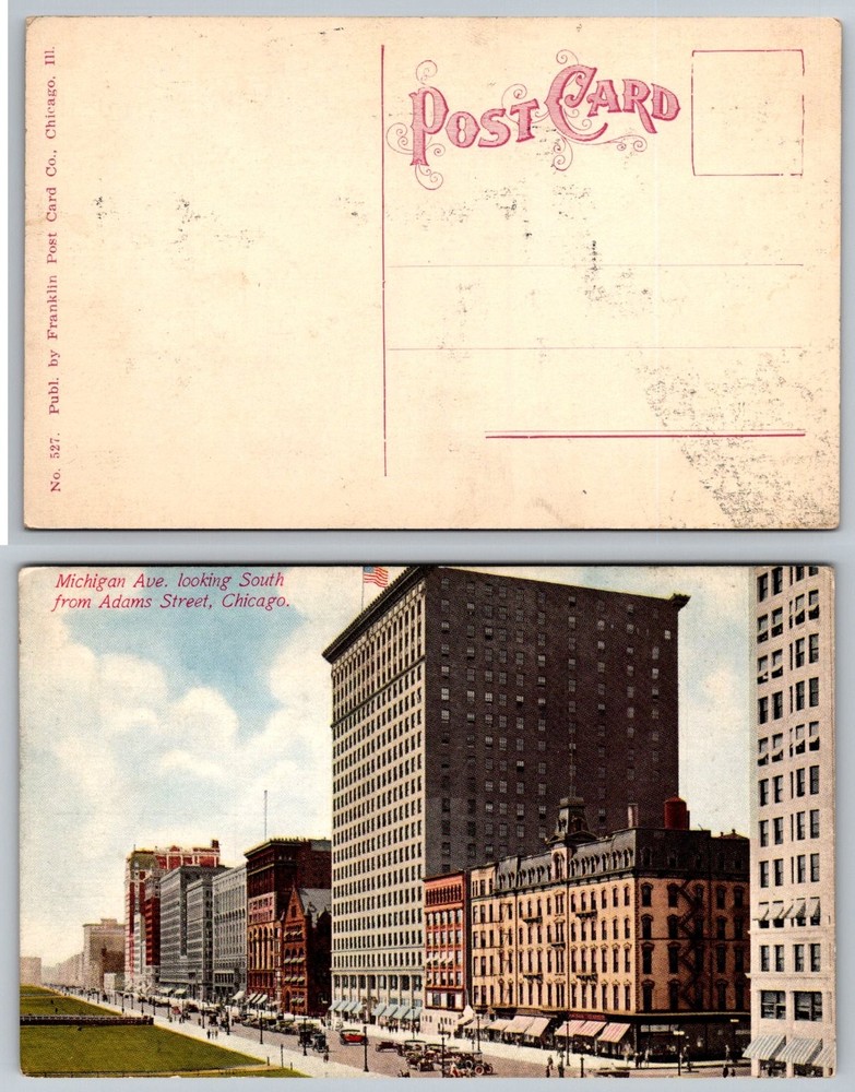 Vtg Chicago Postcard Michigan Ave looking South from Adams St Cityscape IL