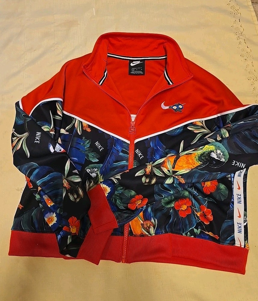 Nike Cropped Full Zip Jacket Size L Tropical/Jungle Design