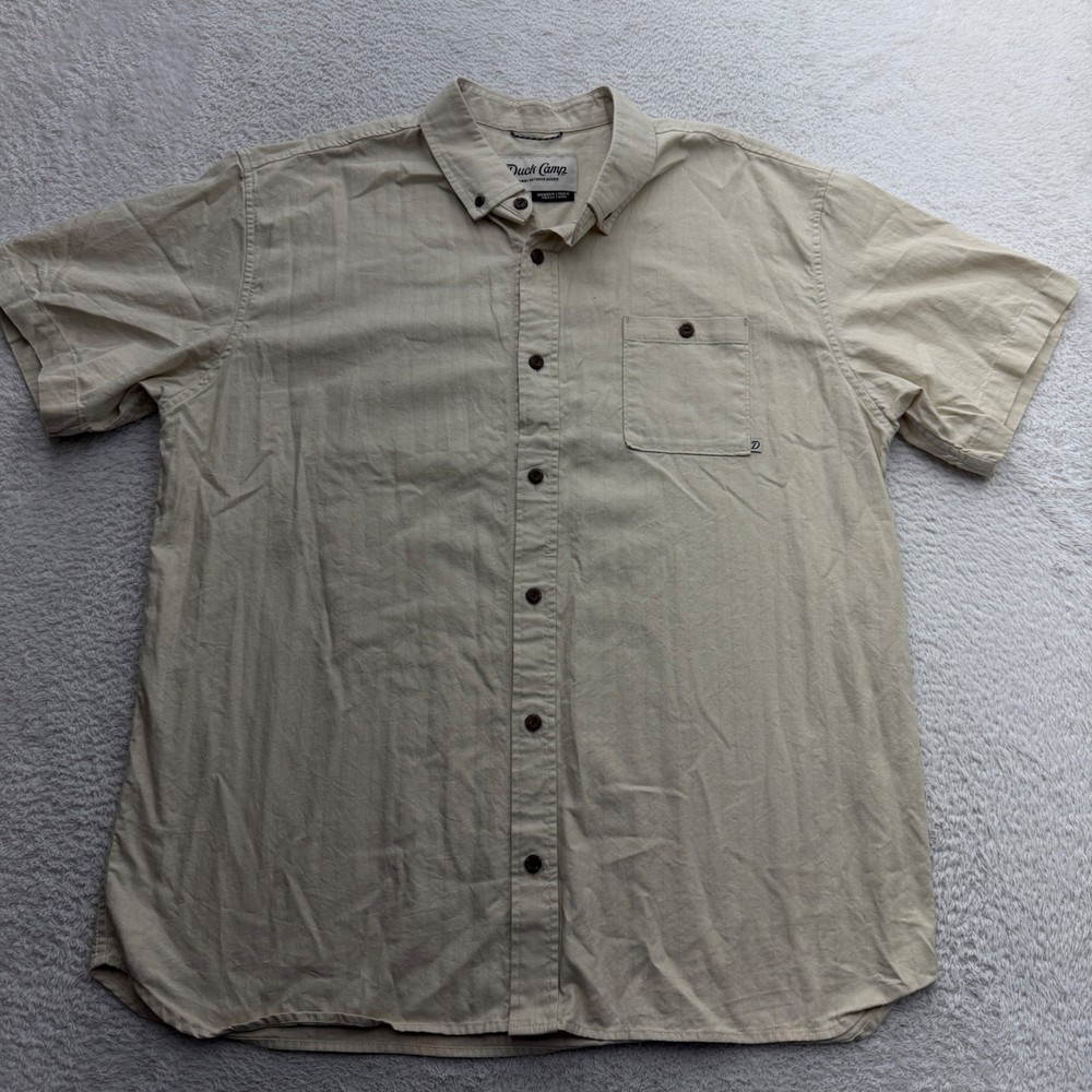 Duck Camp Mens 2XL Tan Herringbone Cotton Short Sleeve Button Down Shirt 9173