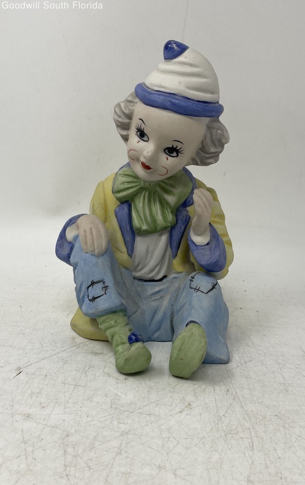 Vintage United China Glass Company Multicolor Porcelain Clown Statue Figurine