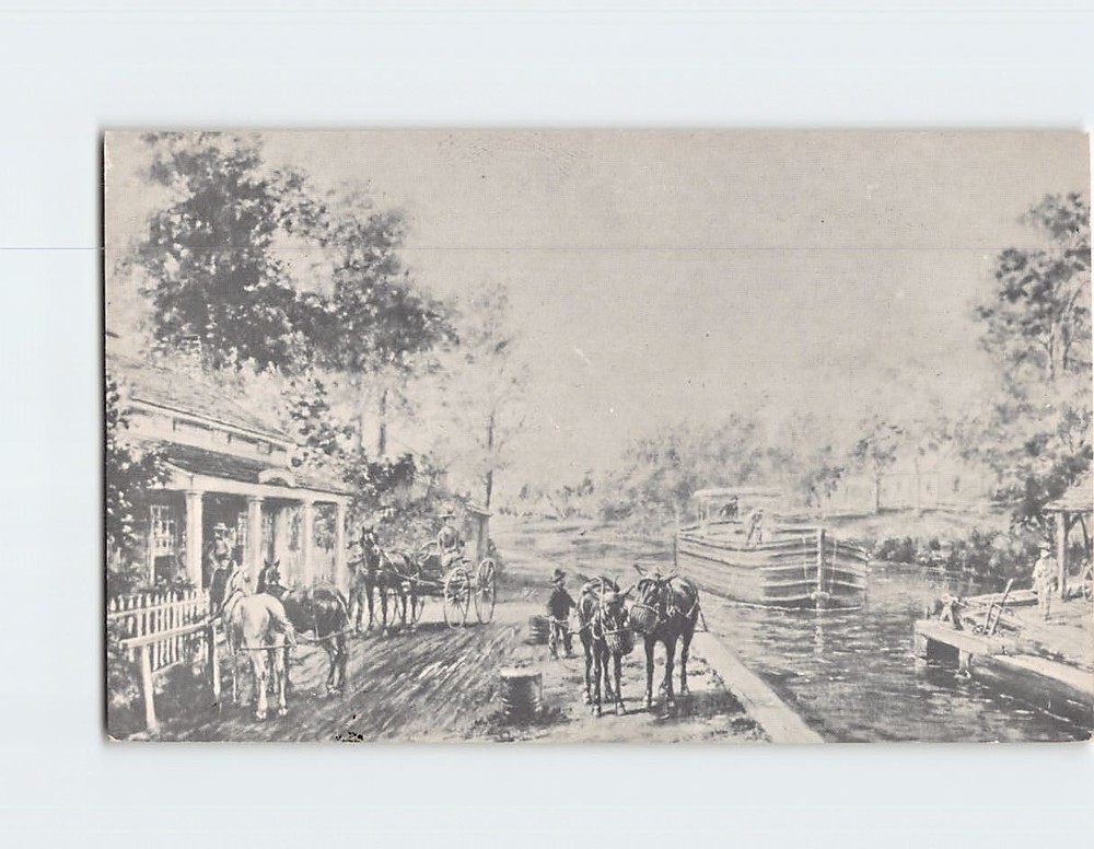 Postcard EL Henry Painting of D&H Canal Lock Between Ellenville & Napanoch