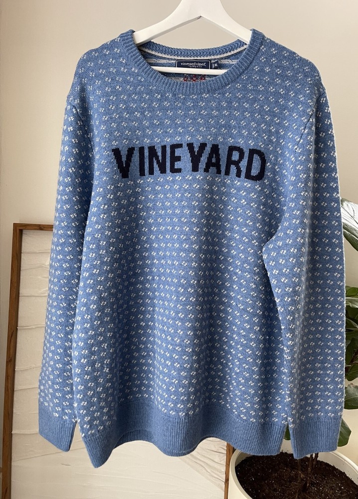 NWT Men's VINEYARD VINES Spell-Out Blue Merino Wool Pullover Ski Sweater Size XL