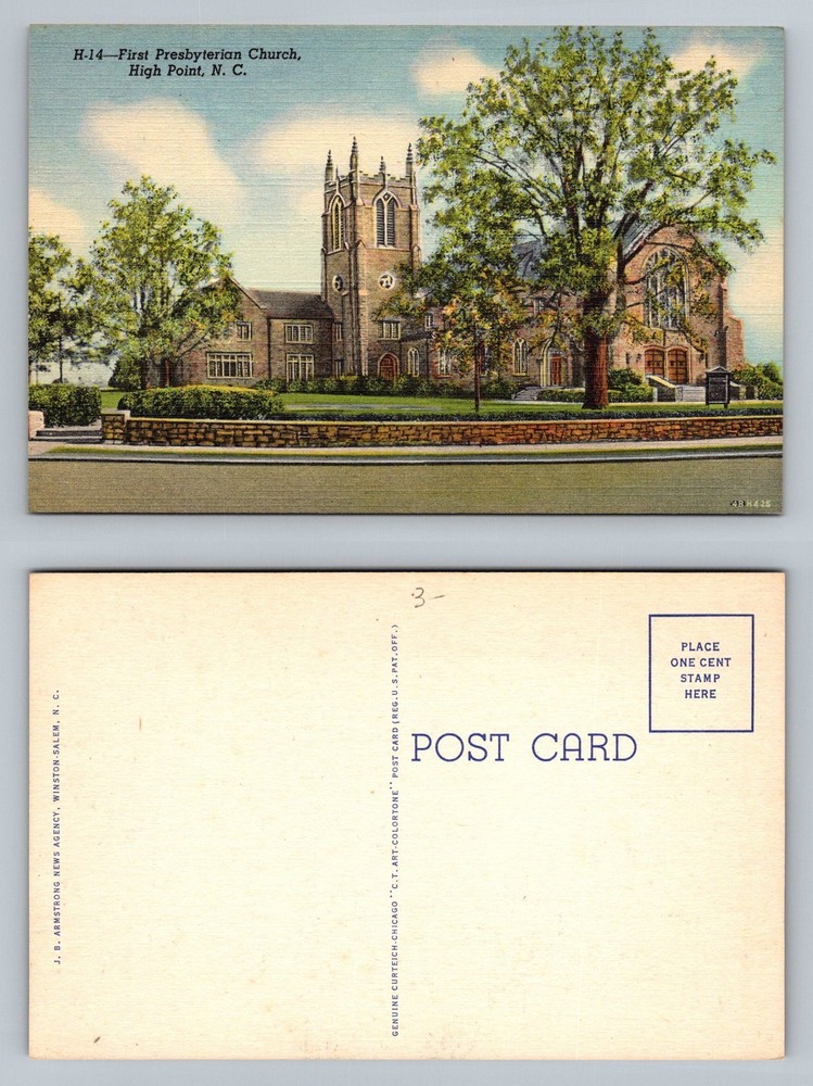 High Point, NC-North Carolina, First Presbyterian Church Tower Vintage Postcard