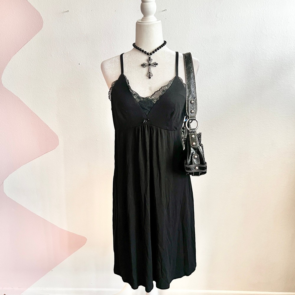 Black Lace Babydoll Dress, Y2K Soft Goth Indie Sleaze Romantic Goth Medium
