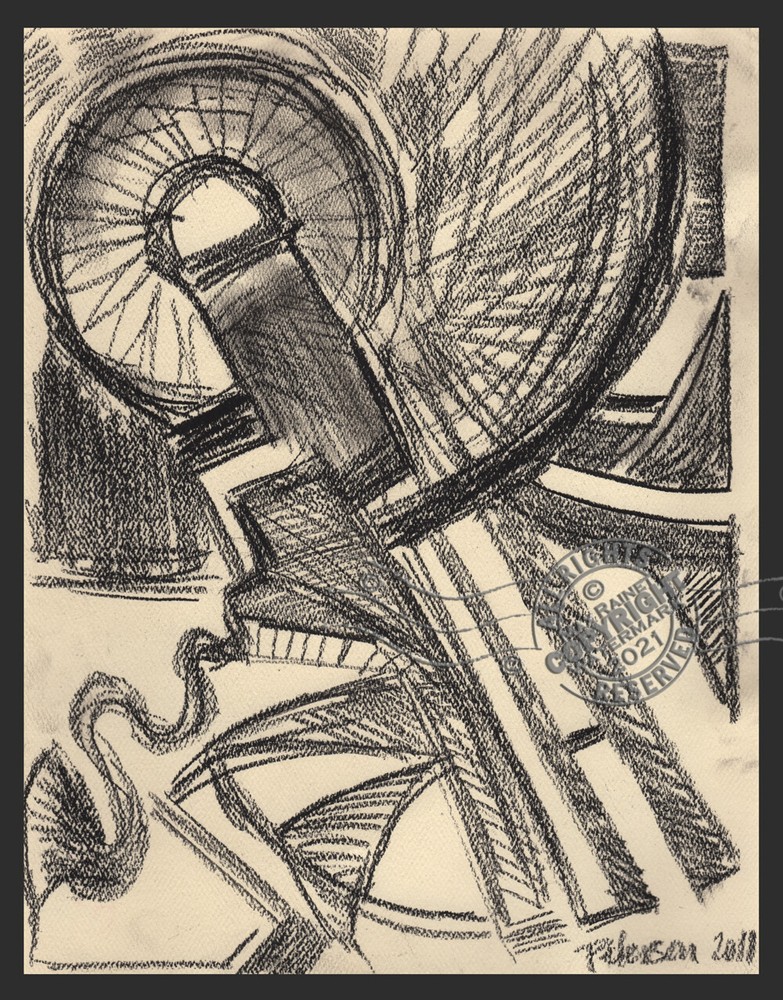 Graphic Abstract Movement 2011 Charcoal Drawing by C Peterson Black Artwork-image