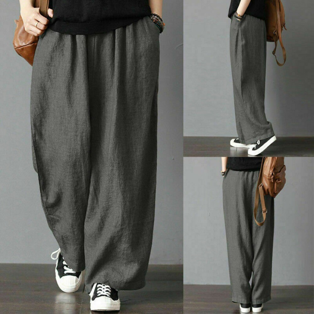 Men’s plus-size cotton linen loose wide-leg casual pants