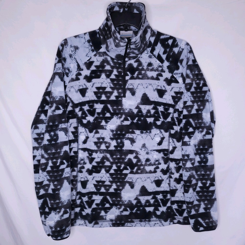 Columbia Fleece Pullover Womens Medium Black, Gray 1/4 Zip Snow Ski Funnel Neck